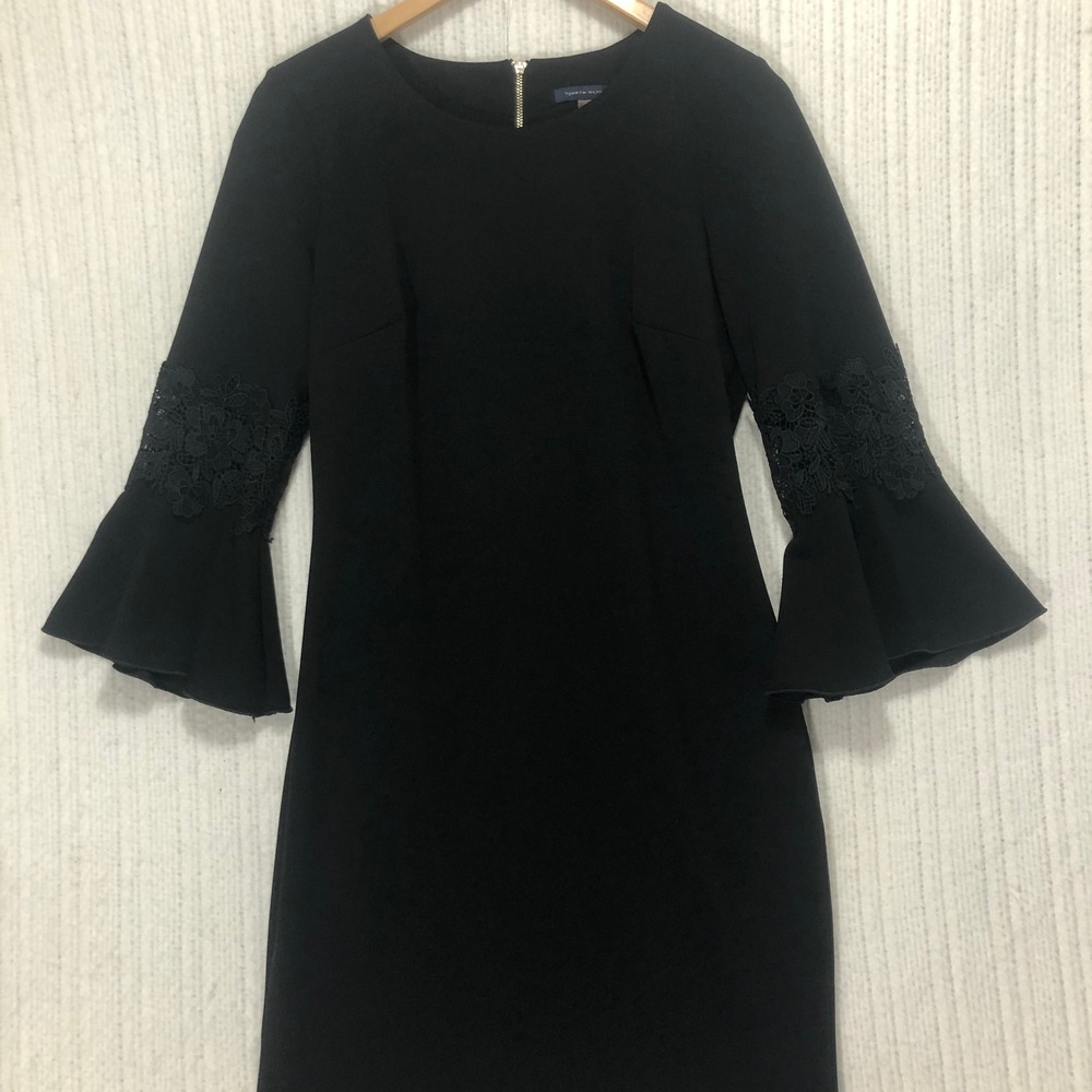 Tommy Hilfiger Black Dress Bell Sleeve Lace Detail Career Cocktail Size 6
